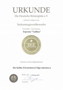 Goldmedaille Verkostungswettbewerb der Röstergilde - Espresso Gallina