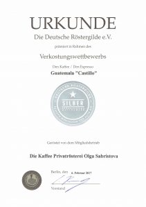 Silbermedaille Verkostungswettbewerb der Röstergilde - Guatemala "Finca Castillo"